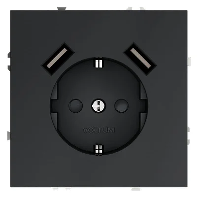 Розетка 1-м СП S70 16А с USB A+A с заземл. защ. шторки механизм графит Voltum VLS040407
