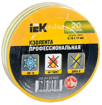 Изолента ПВХ 0.18х19мм жел./зел. (рул.20м) ИЭК UIZ-20-10-K52