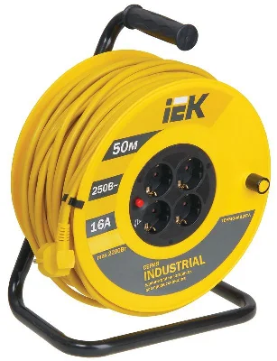 Удлинитель на катушке 4х50м с заземл. 16А IP20 Industrial УК50 3х1.5 термозащита IEK WKP15-16-04-50