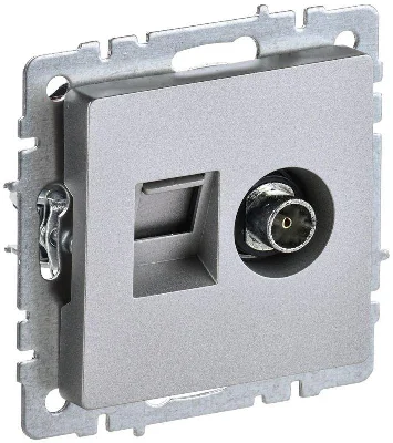 Розетка компьютерная + телевизионная 2-м Brite РТВ/РК12-БрА RJ45 кат.5E + TV механизм алюм. IEK BR-AK20-1-K47