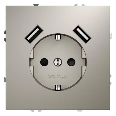 Розетка 1-м СП S70 16А с USB A+A с заземл. защ. шторки механизм кашемир Voltum VLS040403