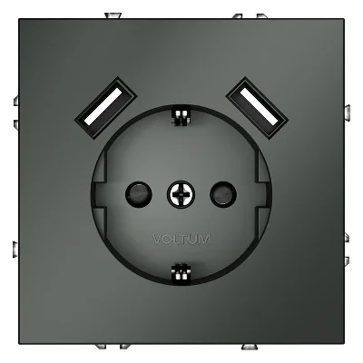Розетка 1-м СП S70 16А с USB A+A с заземл. защ. шторки механизм титан Voltum VLS040406