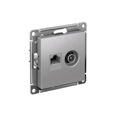 Розетка компьютерная + телевизионная 2-м СП AtlasDesign RJ45 кат.5E + TV механизм алюм. SE ATN000389