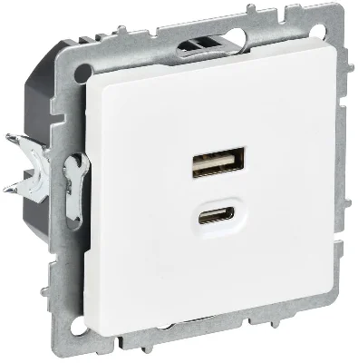 Розетка СП BRITE USB A+C 45Вт высокоск. заряд. РЮ11-2-БрАБ арктич. бел. IEK BR-U22-045-K91